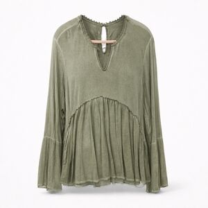 Knox Rose Olive Peasant Tunic with Keyhole Neck